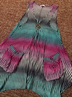 Paradise resortwear swim coverup colorful sheer beach dress handkerchief hem XL